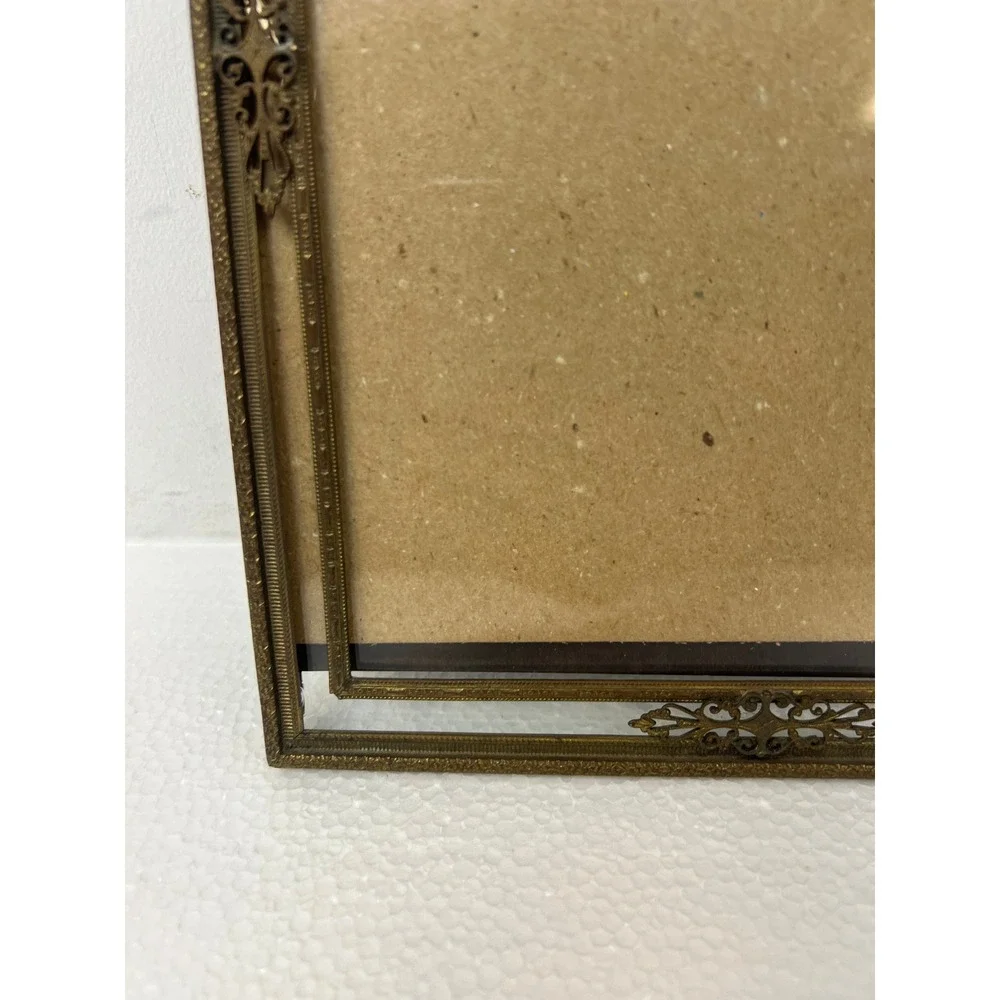 Vintage Art Nouveau Picture Frame Ornate Filigree Brass 8x10 Stand Up Easel Back